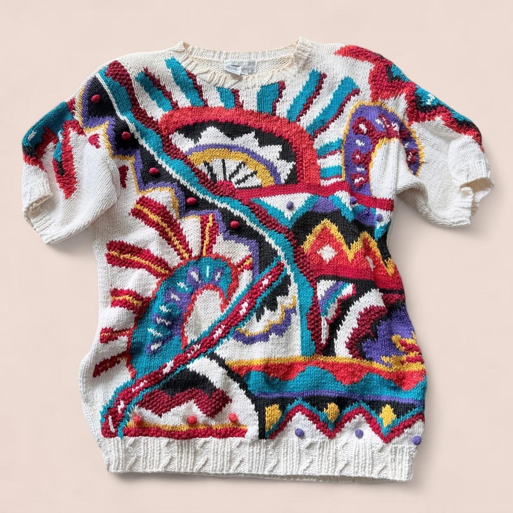 Vintage Jennifer Reed Women's Large Hand Knit Abstract Sweater